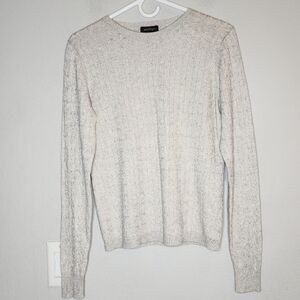 Womyn Silk Cashmere Blend Grey Cable Knit Lightweight Sweater Size Small